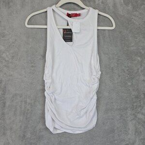 N:philanthropy Tank Top Womens Small White Ribbed Scoop Neck Ruched Sides